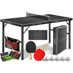 KESSER® Tischtennisplatte Mini mit Tischtennisschläger-Set, Tischtennisbällen und TT-Netz   Indoor   Unterwegs, laminierte Platte + klappbar – Kofferdesign, Kinder und Erwachsene – 153 x 76,5 cm
