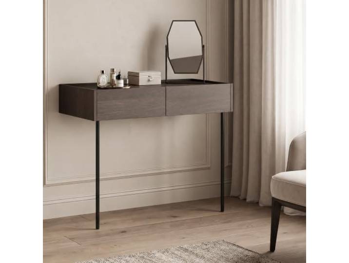 Lomadox Schlafzimmer Schminktisch 100 cm breit in Eiche, 2 Schubladen mit Softclose, Metallfüße, grifflos