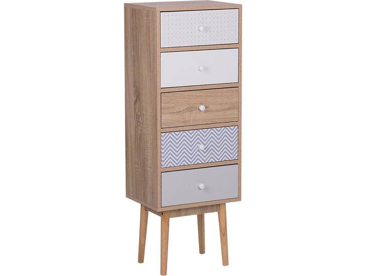 BELIANI Kommode weiß/heller Holzfarbton MDF Platte Faserplatte Gummibaumholz 112 x 40 x 30 cm Modern Retro Stil Hoch Solide Wohnzimmer