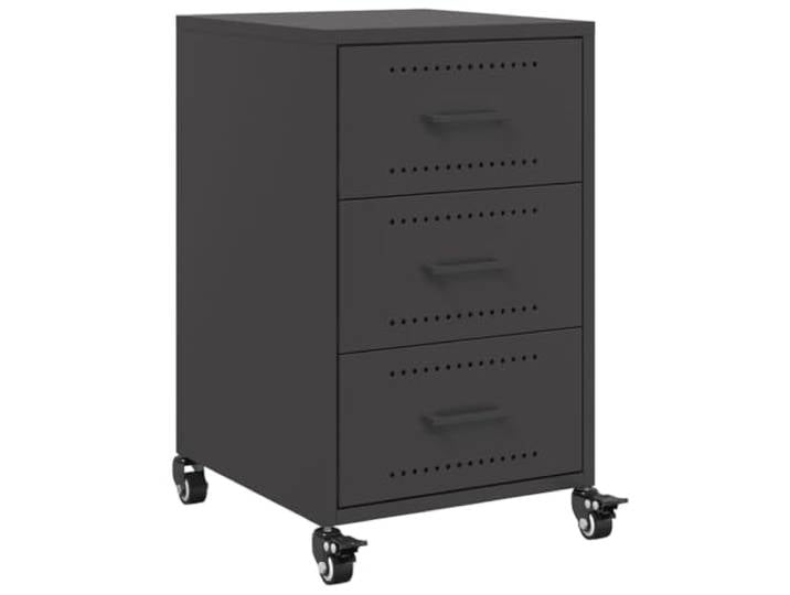 fsahslih Nachttisch mit 3 Schubladen 36x39x59 cm Rollbar Schwarz Stahl Mobilität durch 4 Rollen und 3 geräumige Schubladen für Zeitschriften oder Bücher im Schlafzimmer sowie Wohnzimmer.