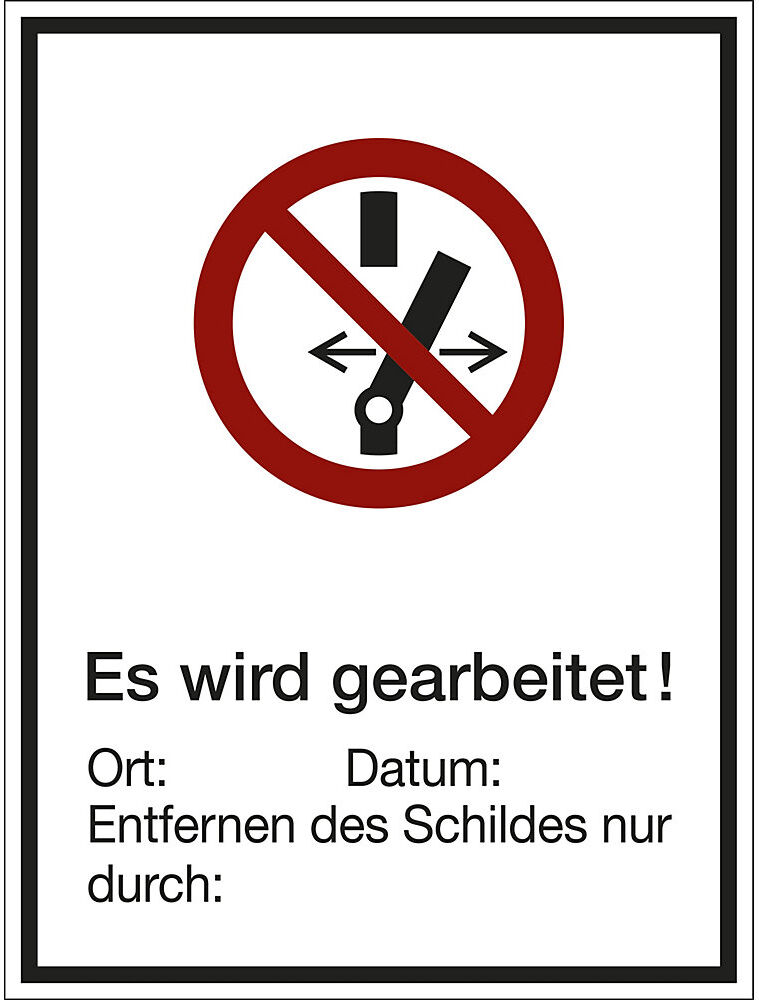 kaiserkraft Kombizusatzschild mit Text für Verbotszeichen, Nicht schalten! Es wird gearbeitet!, VE 10 Stk, Magnetfolie, LxHxT 150 x 200 x 0,85 mm
