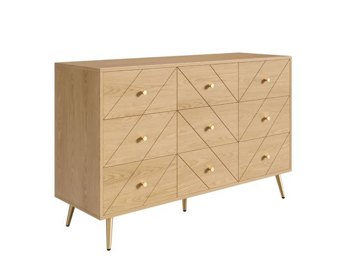 Commode en panneau de particules avec 9 tiroirs naturel 120x39x80 cm