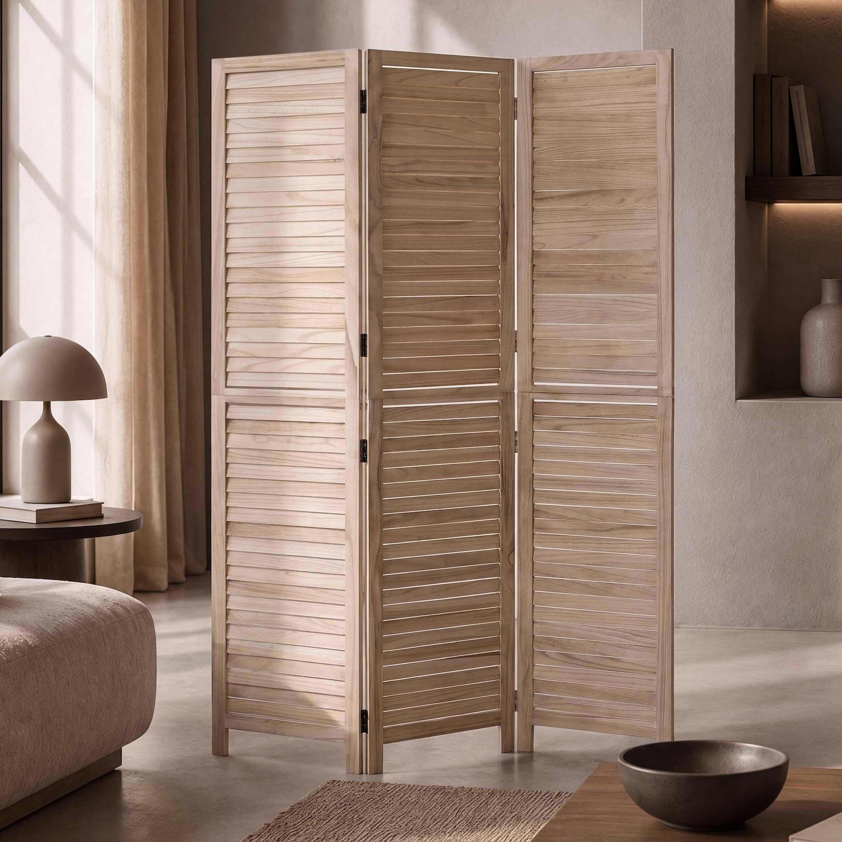 Paravent MCW-C30b, Raumteiler Trennwand Sichtschutz, Vintage Paulownia Holz 180x120cm ~ natur