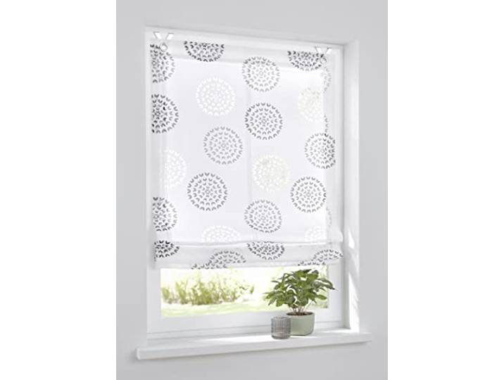 Kutti Raffrollo Ösenrollo Bella Ausbrenner Weiss anthrazit Bedruckt Kreis Motiv, incl. Fensterhaken (45 x 140 cm)