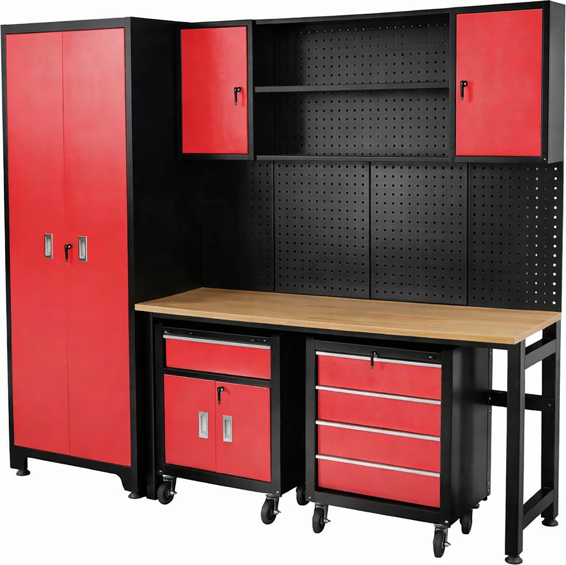 X Robust SISTEMA ARREDAMENTO OFFICINA PRO CON PIANO IN LEGNO MDF 236x49,5x206 cm (LxPxH)