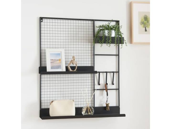 [en.casa] Wandgitter Westre Küchenorganizer Pinnwand Memoboard 70 x 60 x 11 cm Metallgitter multifunktionale Gitterwand für Küche, Büro, Wohnzimmer Schwarz