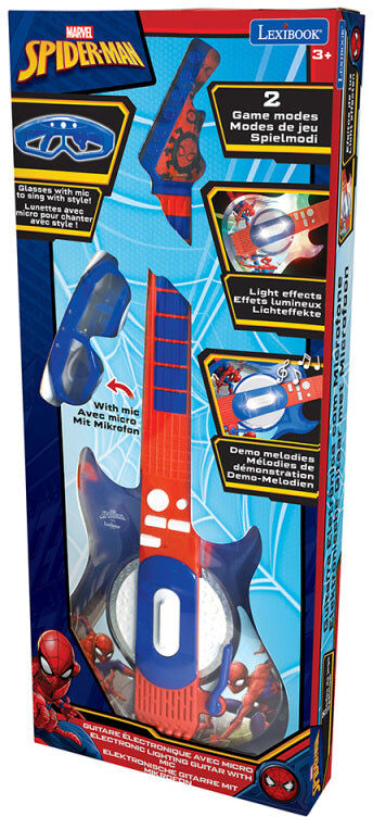 Lexibook Spider-Man Electronic Light-Up Guitar with Microphone Glasses for Children Aged 3 and Over