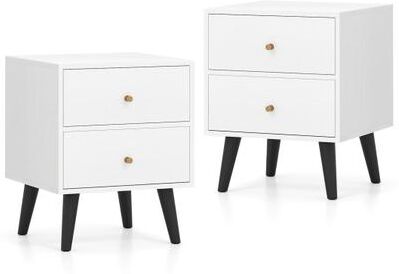 Costway Nightstand Set of 2 Mid Century Modern Bedside Table with Golden Knobs and Raised Support Legs