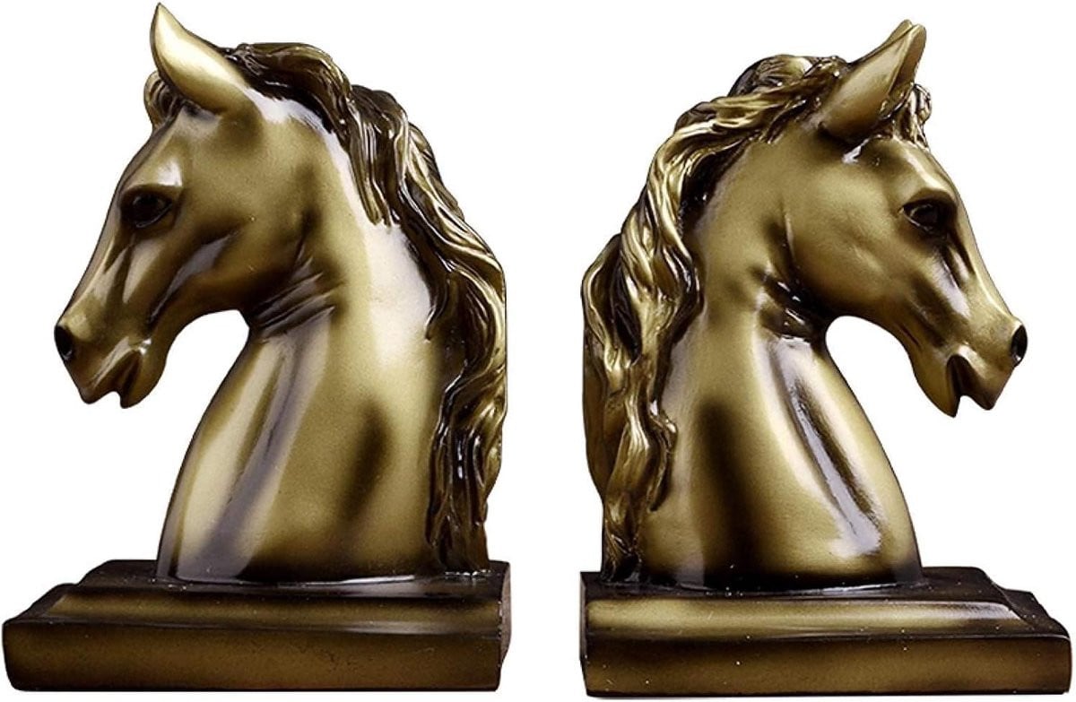 Set van 2 Paardenhoofd Boekensteunen - Abstracte Kunstbeelden - Zwart