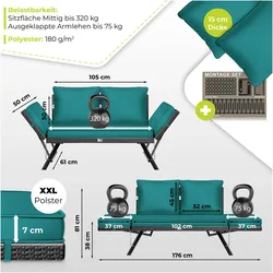 Kesser, Gartenbank, Gartenbank Gartensofa mit Liegefunktion 4-in-1 wetterfest mit Polstern