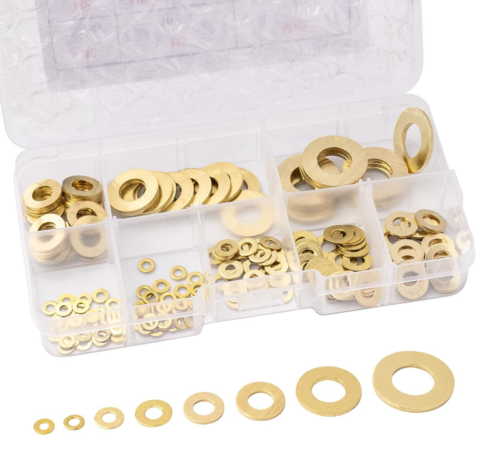 Selius Messing Sluitringen Set - 180 Stuks - 8 Maten M2 tot M10 - Metalen Platte Sluitringen