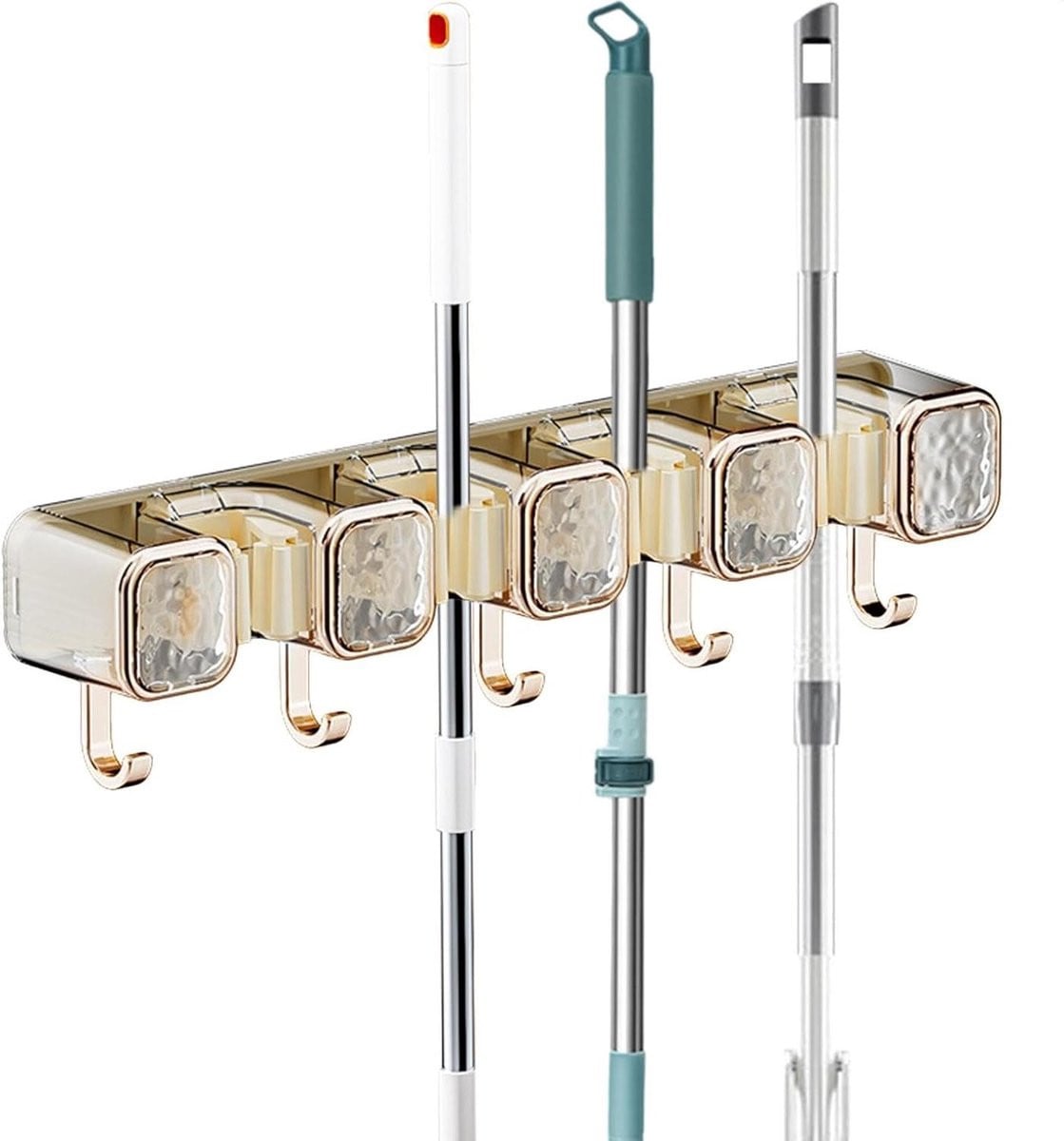Multifunctionele wandbezemhaken en organizer voor reinigingsmiddelen en garage-opbergsysteem