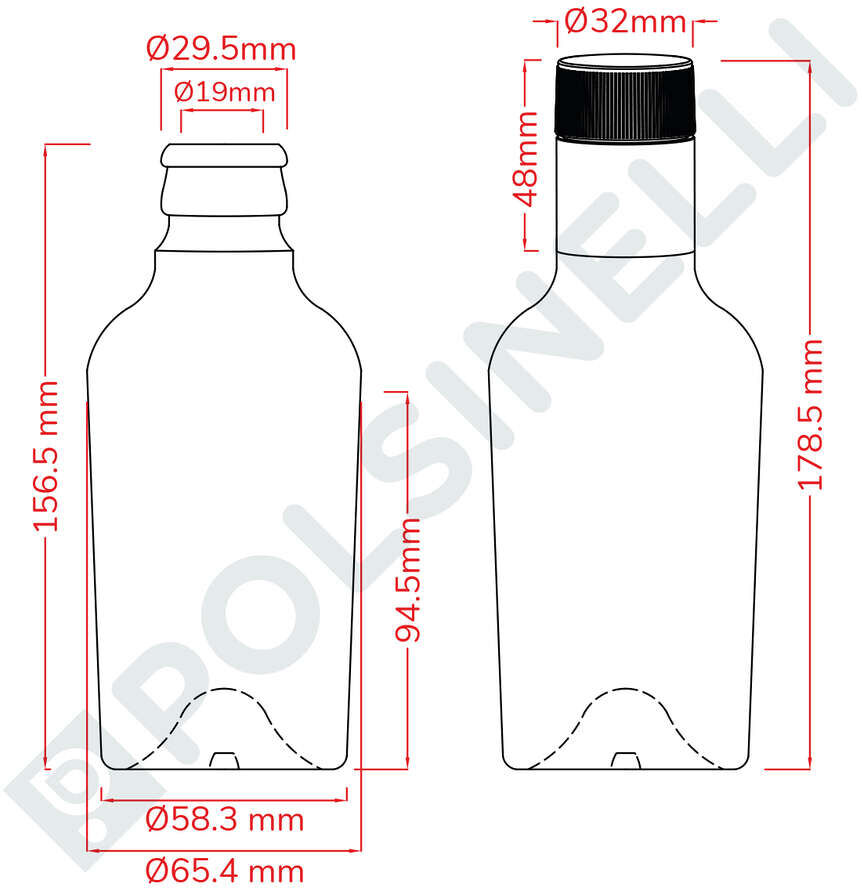 Polsinelli Bouteille Reginolio 250 ml avec bouchons Guala non rechargea