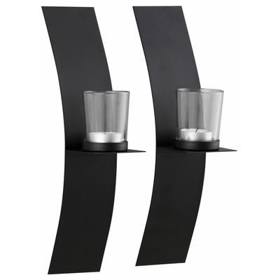 Wandkerzenhalter OTTO HOME "Drammen", schwarz, B:12cm H:31cm T:7cm, Glas, Metall, Kerzenhalter, Landhaus, Metall, Glas, schwarz