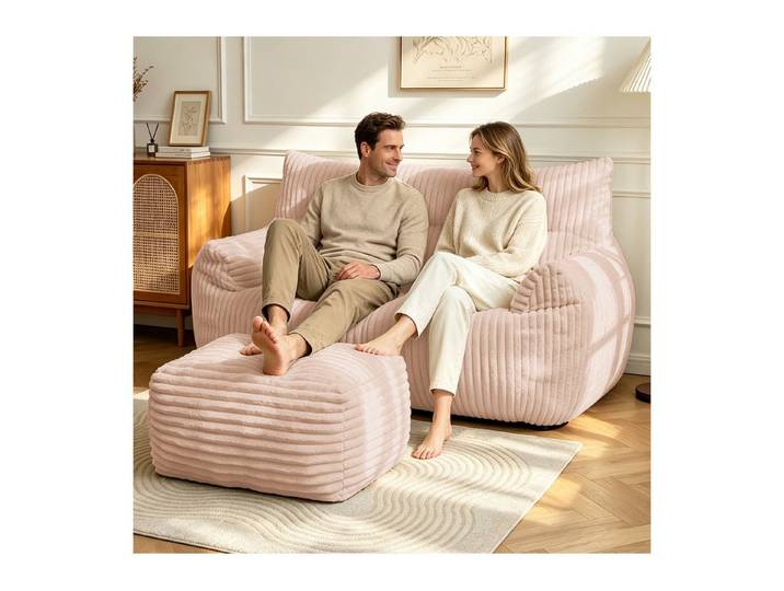 Odikalo 2-Sitzer Sofas wohnzimmer Loungesofa Relaxsessel Sitzsack mit Schlaffunktion, Doppel-Sitzsack mit Hocker–Große Sitzsack-Lounger für Erwachsene Jugendliche und Kinder–Ideal für Wohnzimmer Schlafzimmer Studentenwohnheim oder Balkon