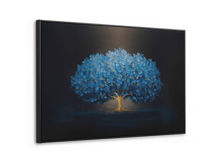 MuchoWow Leinwand Bilder mit Rahmen - Baum - Blau - Blätter - Pinselstriche - 120x80, Rechteckig, 120x80 cm, gerahmt, Bilder & Rahmen, Bilder, Leinwandbilder