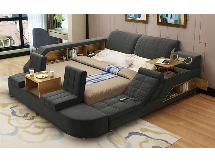 Xlmoebel (6HMOZBOU) Multimediabett Graues Multifunktionsbett mit USB-Anschluss von XLMOEBEL (Multimediabett, 1-tlg., Multifunktionsbett mit USB-Anschluss), Made in Europa