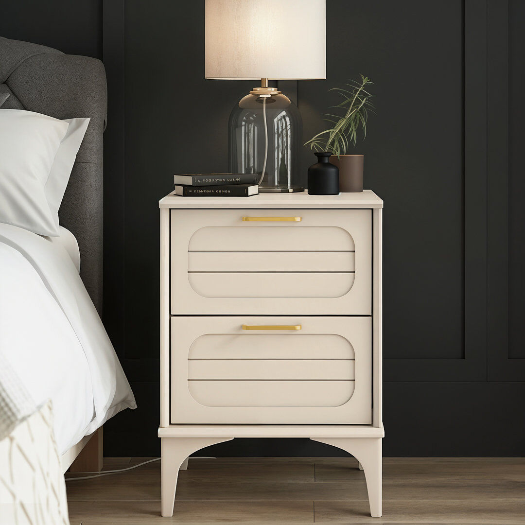 Ebern Designs Harrington Curtis 2 Drawer Bedside Table Natural 56cm H X 39.5cm W X 39.5cm D