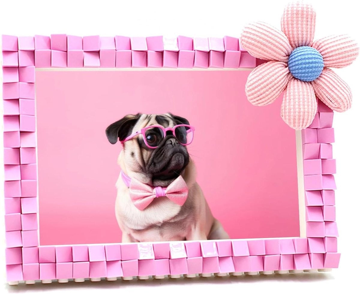 Roze Kinder Fotolijst met Bouwsteen Frame voor Kamer Decoratie, 4x6 inch