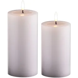 Novaliv, LED Kerzen, 2er Set Led Kerzen flackernde Flamme mit Echtwachspiegel weiss 7,5cm ø 1x 15 cm, 1x12,5 cm Höhe, LED (2x)