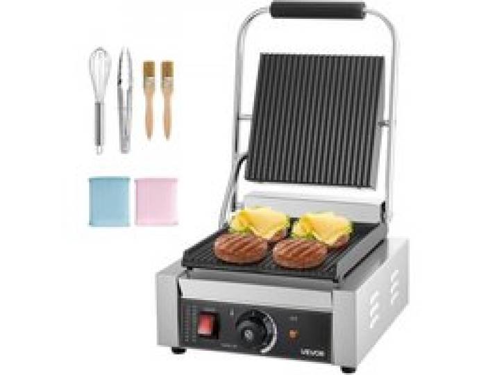 VEVOR kommerzieller Panini-Grill Kontaktgrill 1800 W für Sandwiches Steak Bacon Hamburger, Sandwichmaker Pressgrill aus Edelstahl mit Griff & Temperaturregelung & 22 x 23 cm Heizplatte, Paninipresse