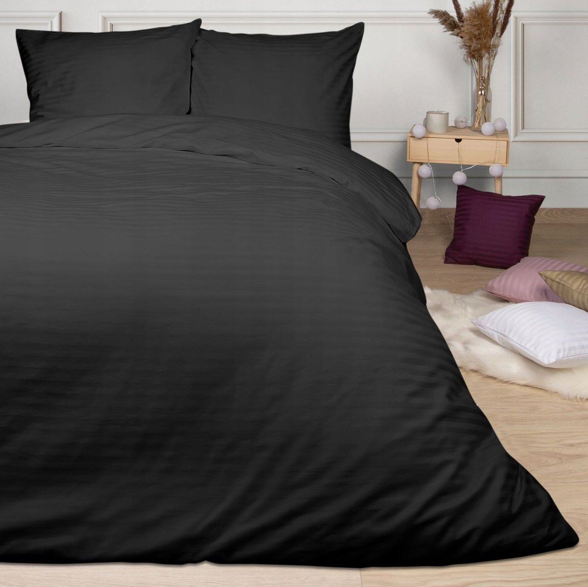 Darymex Satijnen Beddengoed Set met Strepen Zwart 140x200 cm
