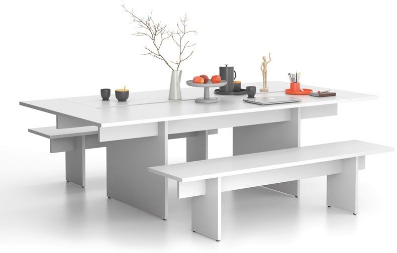 B2B Partner Konferenztisch SOLID + 2x Verlängerung, 240x125 cm, weiß