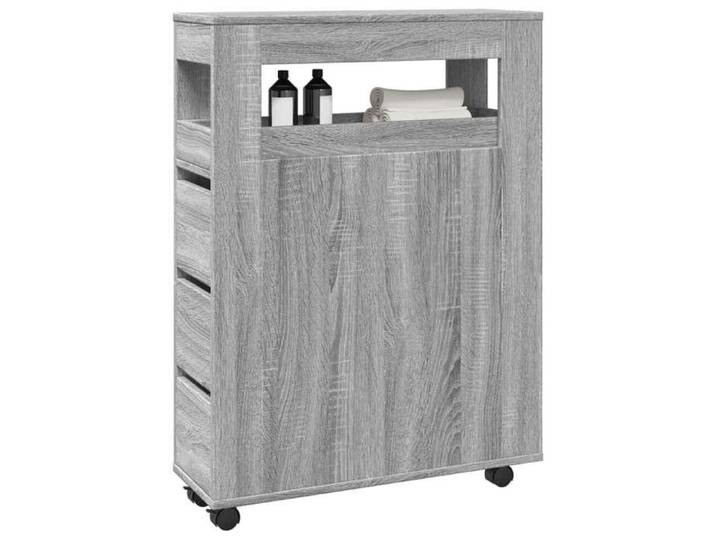 Gris Meuble étroit de salle de bain à roulettes sonoma gris - Meuble Rangement LV38183
