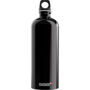 SIGG Trinkflasche Traveller Black, kohlensäuregeeignet, aus Aluminium, schwarz, mit Schraubverschluss, 1 l