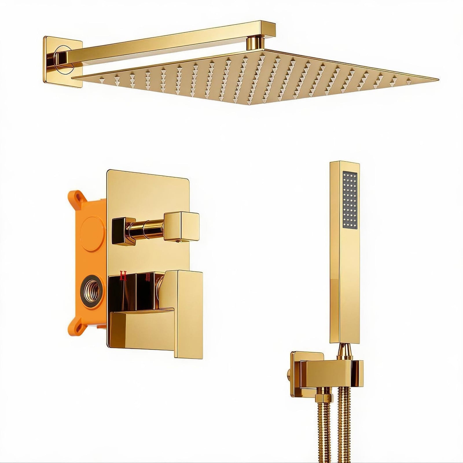 Inbouw Douche Set met 25 cm Regen Douchekop, Goud Gepolijst