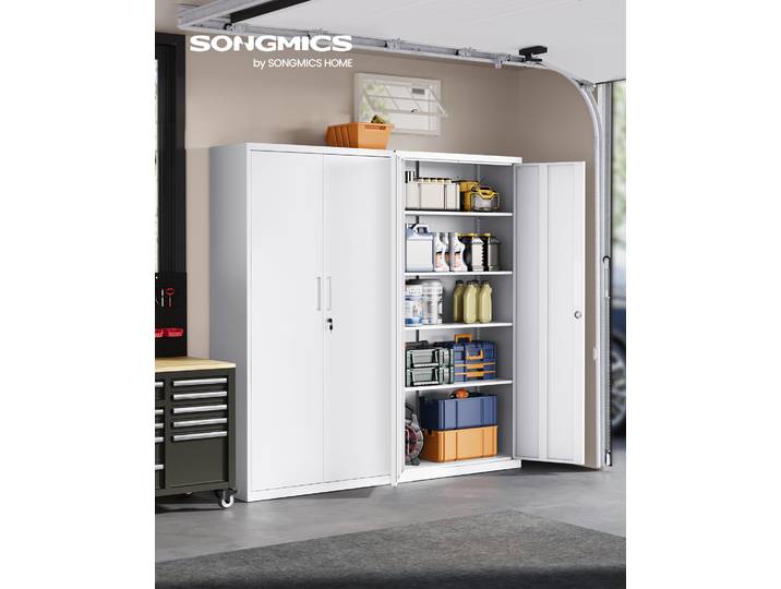 SONGMICS Caisson de bureau à 5 niveaux, armoire polyvalente, armoire de rangement en acier, double portes