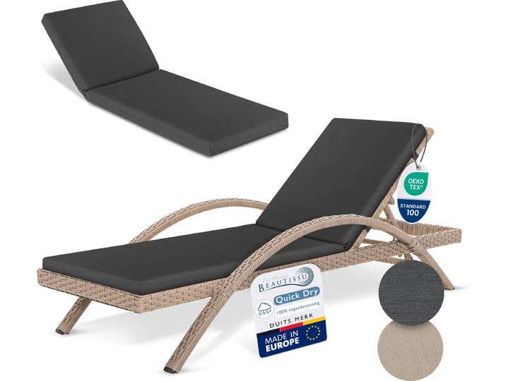 Beautissu QD-RL – Tuinkussen Liegstoel 190x60 cm – 100% Waterdicht – Ligbedkussen Weerbestendig – Sneldrogend – Wasbare Hoes – Antraciet