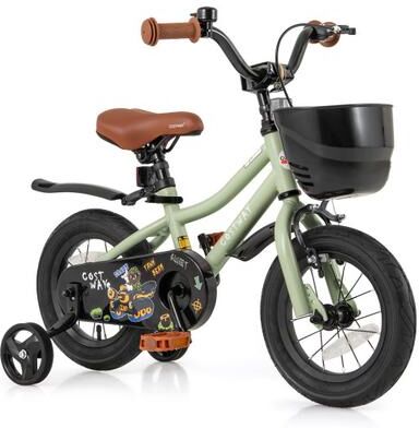 Costway 12-Inch Kids Bike Adjustable with Training Wheels for 3-4 Years Old