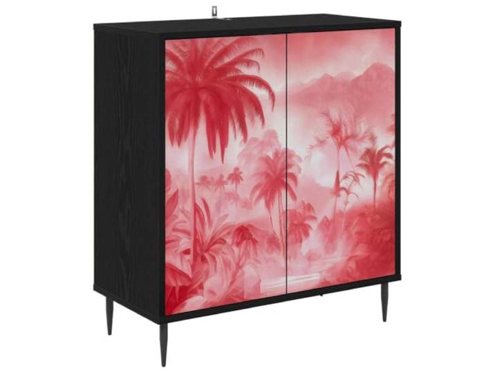 LASWWQMRF Sideboard Aachen Schwarz Eichen-Optik 69 x 33 x 76 cm Kompakter Beistellschrank mit 2 Türen und Musterfront für Flur, Schlafzimmer und Esszimmer mit erhöhtem Fußdesign.