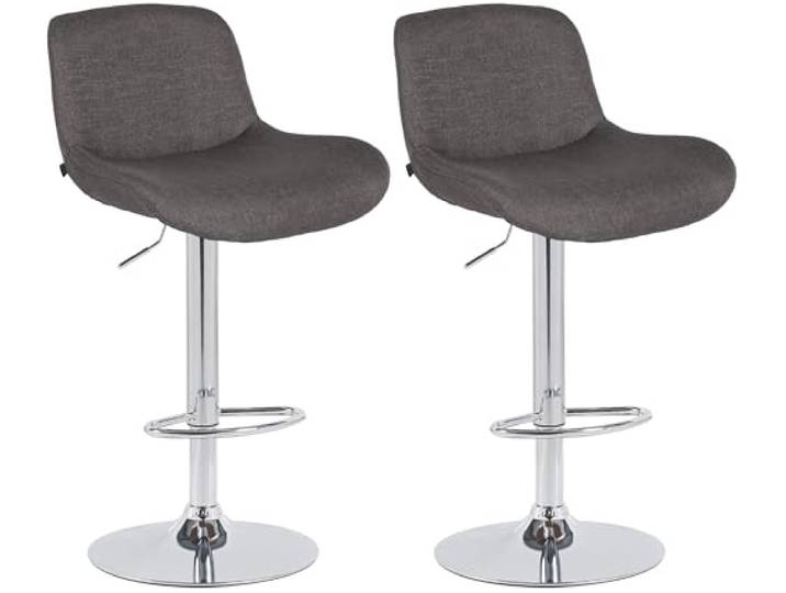 CLP 2er Set Barhocker Solon Chrom I Samtbezug oder Stoffbezug I Barstuhl höhenverstellbar und drehbar I gepolsterter Tresenhocker mit Rückenlehn Farbe dunkelgrau Material Stoff