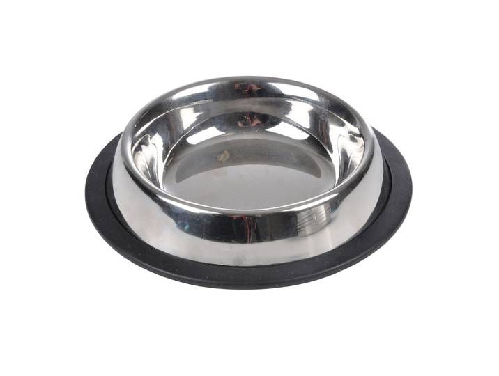 Fressnapf aus Edelstahl und Kunststoff, Futternapf rutschfest, silber, schwarz, Ø 19 cm