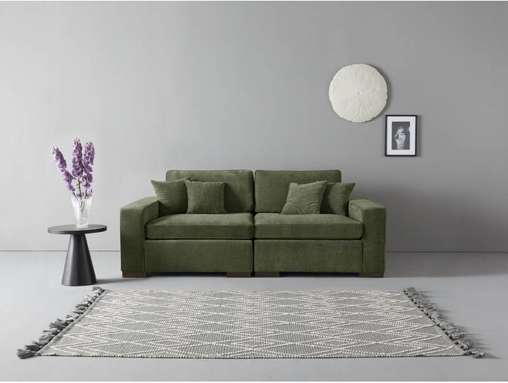 Lounge-Sofa, Samtvelours, Grün, 220×100 cm, Federkernpolsterung, Klassisch, Home Affaire
