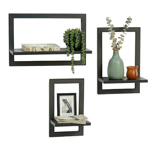 Relaxdays Wandrek 3-delig, Zwart, Metaal & MDF