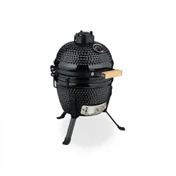 Relaxdays Kamado Grill, ø 32 cm, Keramikgrill mit Thermometer bis 450 °C, BBQ, Grillen, Kochen & Backen, Smoker, schwarz