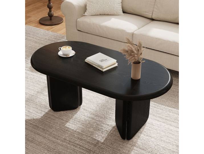Table basse ovale noire MDF table de salon 99×50×40 cm avec pieds décoratifs Table basse moderne pour salon et salon noire