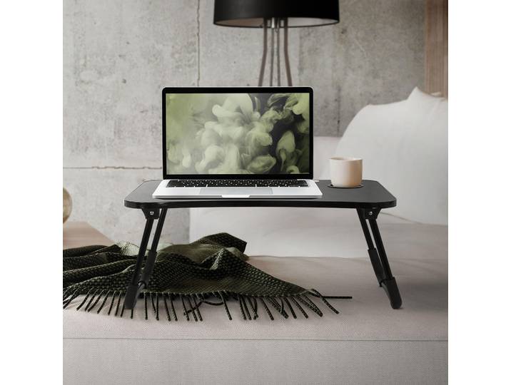 ML-Design Laptoptisch fürs Bett/Sofa, 60x40 cm, Schwarz, aus MDF, klappbar, Betttisch mit 4 USB Ladeanschluss & Lampe, Schublade, Lüfter, Tablet Ständer, Getränkehalter, Laptopständer Lapdesks Notebook