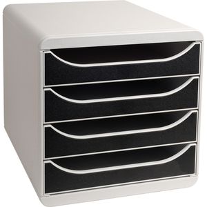 Exacompta Schubladenbox 310014D, Big Box Plus, A4, 4 Fächer, aus Kunststoff, offen, schwarz / grau