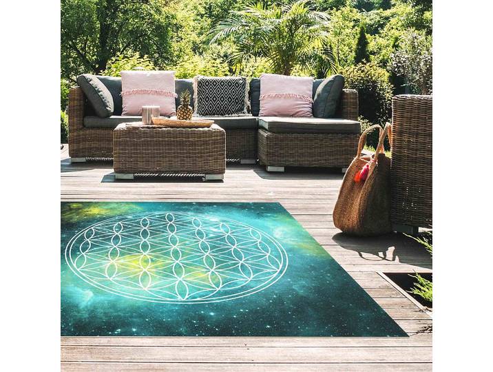 home24 Vinyl vloerkleed Bloem des Levens 120 x 120cm wit