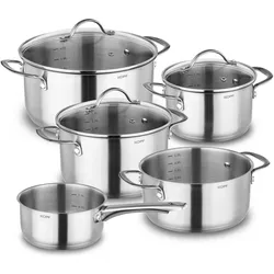 Kopf Topfset Induktion Clara 8-teilig Kochtopf-Set für alle Herdarten Literskala Edelstahl, Pfannenset + Topfset, Silber