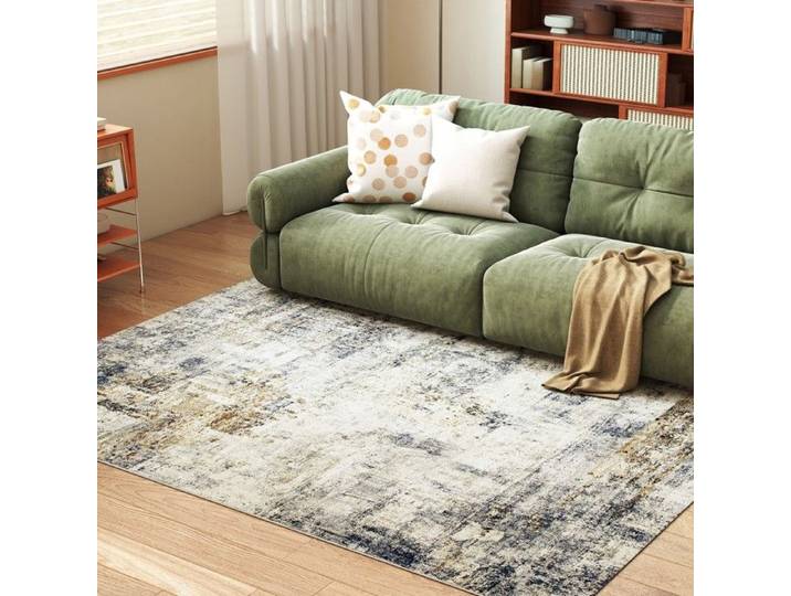 Tapis de salon en polyester gris motif artistique moderne lavable