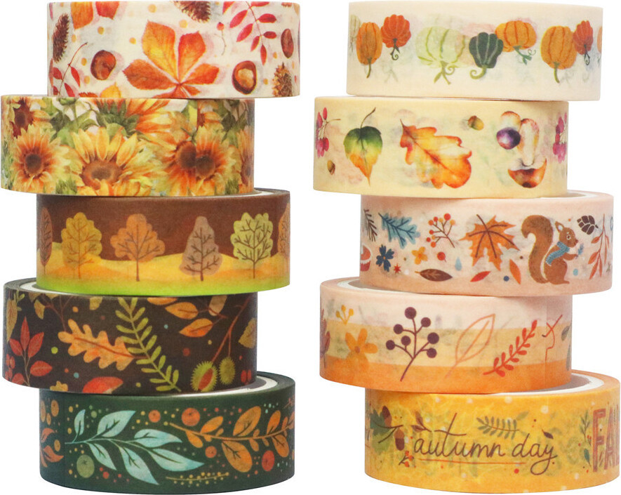 INF Set van 10 zwarte Washi tapes met goudfolie, decoratief plakband