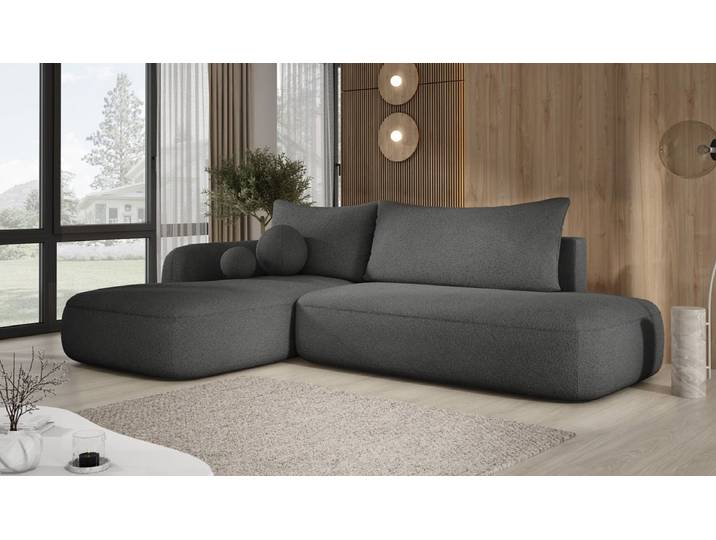 Designer Ecksofa Babu Bouclé mit Schlaf- und Klappfunktion - Anthrazit - Rechts - Bouclé - Luxusbetten24