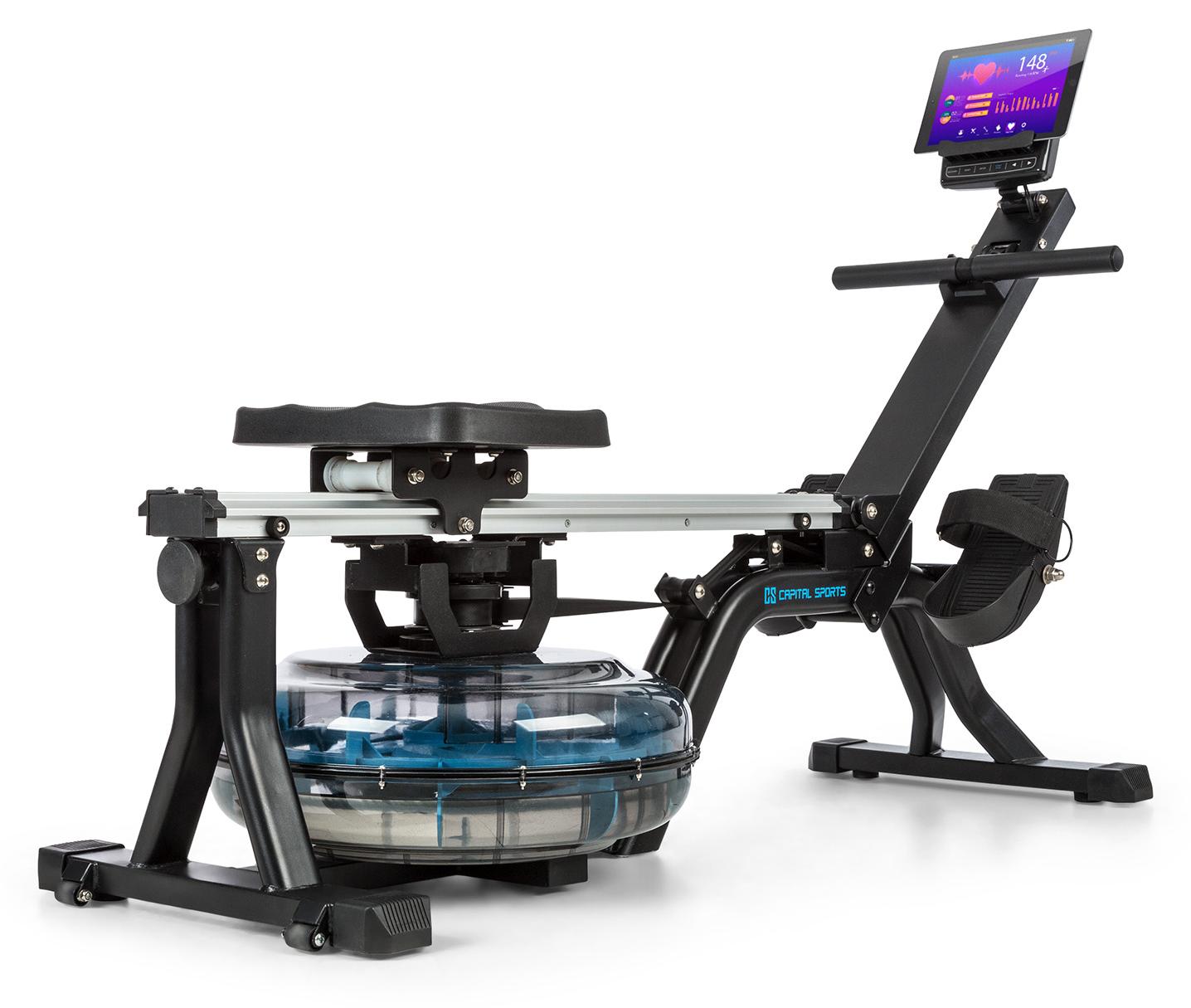 Capital Sports Wasser Rudergerät für Zuhause Klappbar, 13 L Waterrower für Gelenkschonendes Training, Rudergerät mit Wasserwiderstand, Waterrower mit 8 Stufen, Rowshaper-Rudergerät 150kg Belastbar