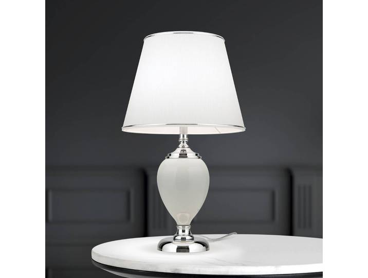 ORION Tischlampe Ovum, weiß / opal, für Wohn- / Esszimmer, Textil / Stoff / Seide