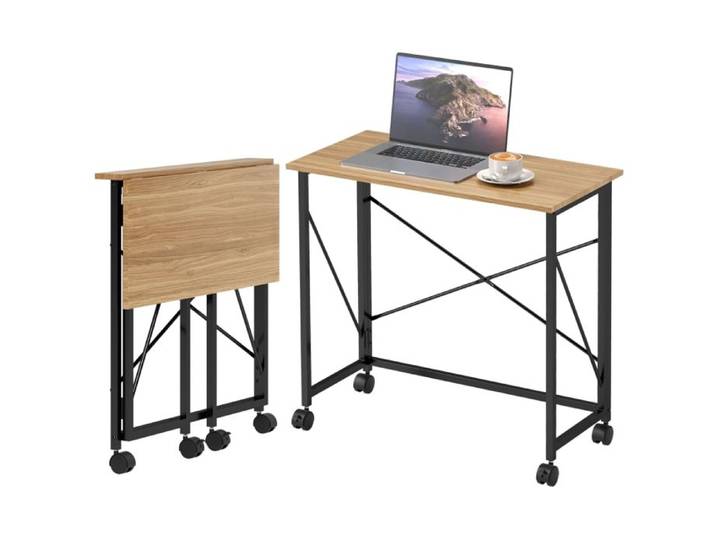 Bureau pliable Petit bureau pliable de 80 cm avec roulettes Bureau d'ordinateur peu encombrant pour bureau à domicile chêne